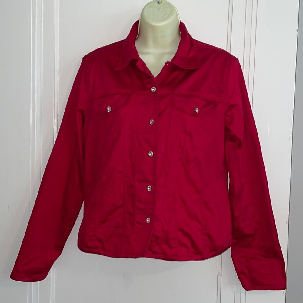 Daniel K New York USA red cotton/spandex jacket with‎ rhinestone buttons